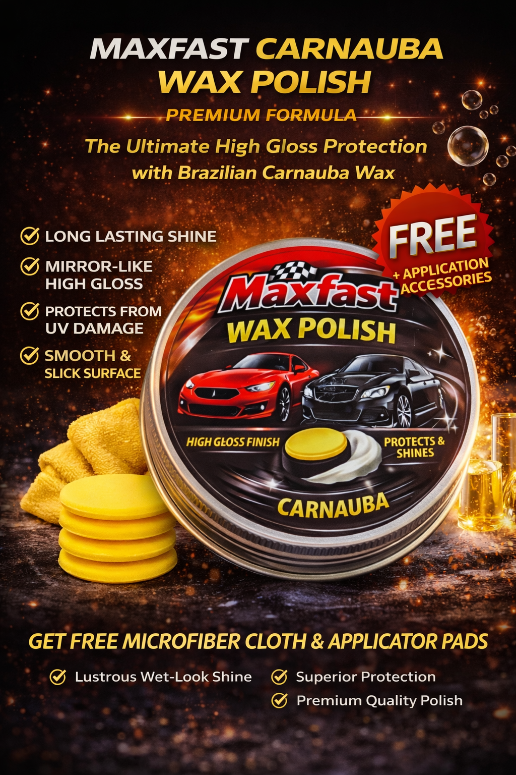 Maxfast Carnauba Car wax 60 gm | with Applicator And Cloth